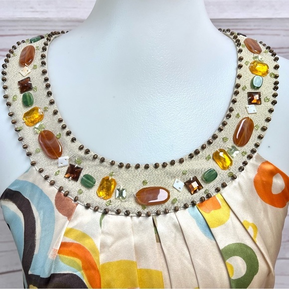 Vintage Sue Wong Retro Mod Abstract Silk Beaded Swing Cocktail Formal Dress - Picture 4 of 12